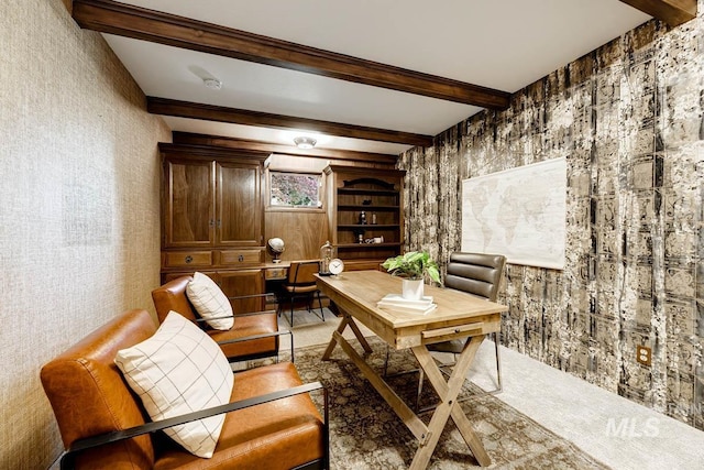 928 N Argyll Dr, Boise, ID 83702 - office area featuring beam ceiling and wallpapered walls