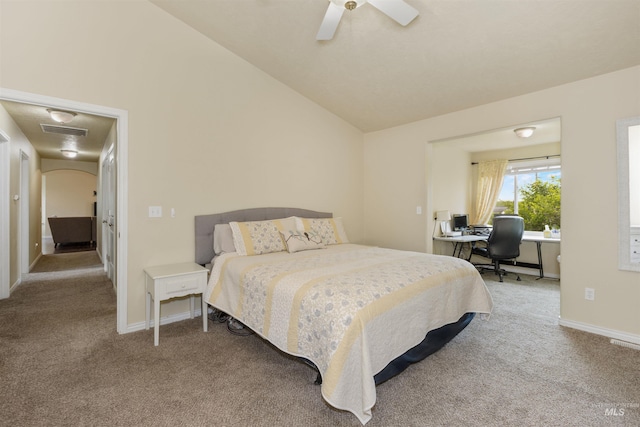 2493 S Skyview Dr, Nampa, ID 83686 - carpeted bedroom featuring lofted ceiling, a desk, and ceiling fan