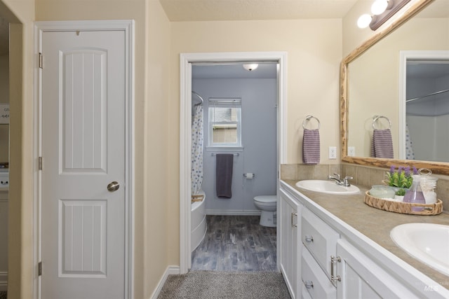 2493 S Skyview Dr, Nampa, ID 83686 - bathroom with double vanity and shower / bath combination with curtain