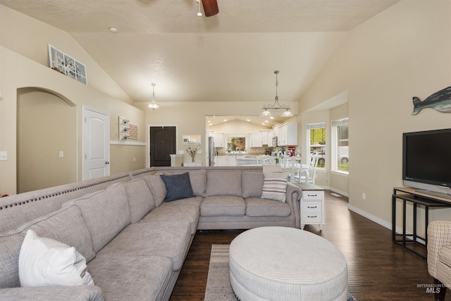 2493 S Skyview Dr, Nampa, ID 83686 - living area with dark wood-style flooring and high vaulted ceiling