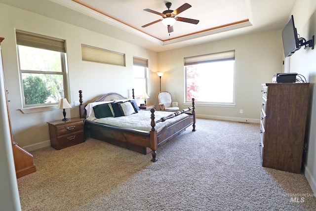 924 Main St S, Kimberly, ID 83341 - bedroom with a tray ceiling, carpet, ceiling fan, and crown molding