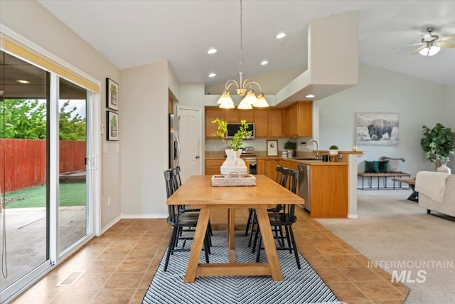 80 Cobblestone Ct, Middleton, ID 83644 - dining area featuring a chandelier, recessed lighting, a ceiling fan, and baseboards