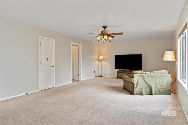 80 Cobblestone Ct, Middleton, ID 83644 - living room featuring ceiling fan, carpet floors, and baseboards
