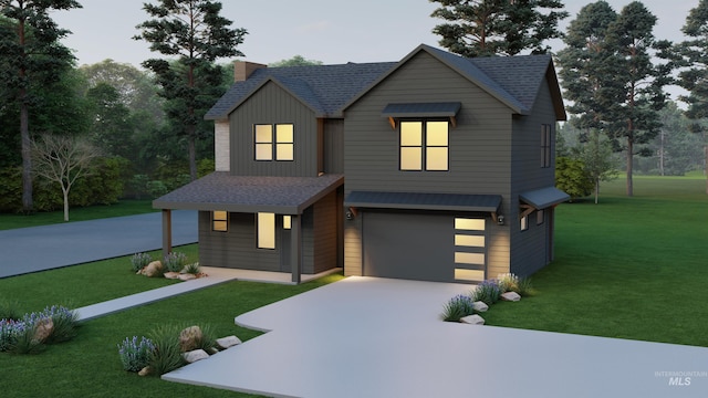 2930 W Neff St, Boise, ID 83703 - modern home with roof with shingles, a front lawn, concrete driveway, and a garage