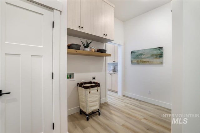 505 Stonehedge Loop, Twin Falls, ID 83301 - washroom with cabinet space, light wood-style floors, electric dryer hookup, and hookup for a washing machine
