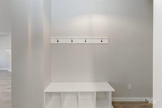 mudroom featuring baseboards and wood finished floors