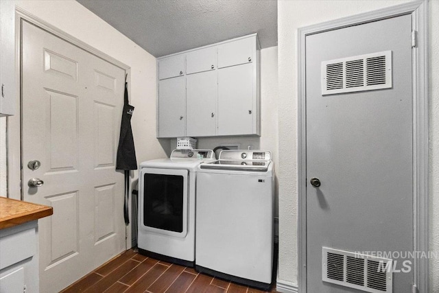 77 S Canyon St, Nampa, ID 83651 - laundry area with cabinet space, dark wood finished floors, independent washer and dryer, and a textured ceiling