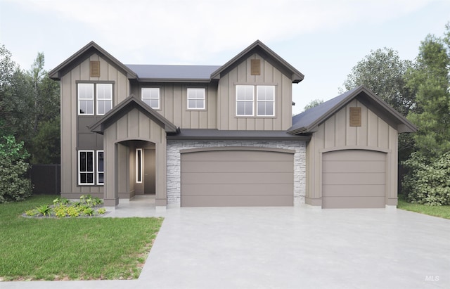 view of front facade featuring a garage and a front lawn