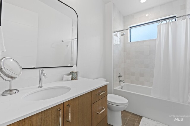 885 E Joplin Ln, Eagle, ID 83616 - bathroom with vanity, shower / bathtub combination with curtain, and tile patterned flooring