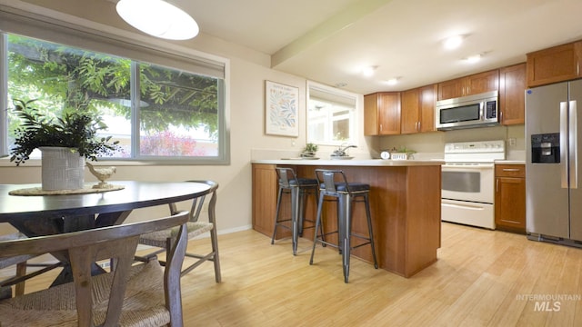 11254 W Camas St, Boise, ID 83709 - kitchen with stainless steel appliances, light wood finished floors, and brown cabinets
