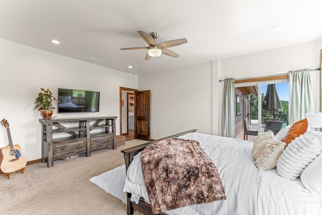 3383 Ridge Dr, Mccall, ID 83638 - carpeted bedroom featuring access to exterior, recessed lighting, and ceiling fan