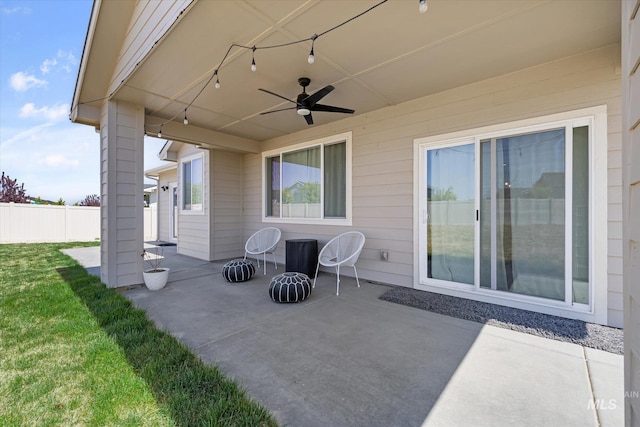 4875 N Glenrock Ave, Meridian, ID 83646 - view of patio / terrace featuring a ceiling fan and fence