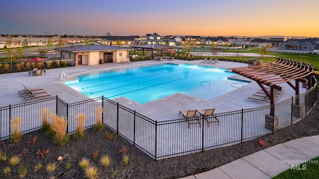 4875 N Glenrock Ave, Meridian, ID 83646 - pool with fence, a patio, and a residential view