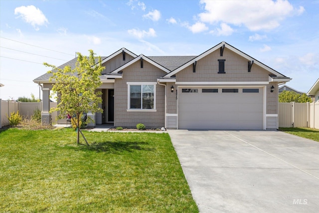 4875 N Glenrock Ave, Meridian, ID 83646 - craftsman house featuring fence, a front lawn, concrete driveway, and an attached garage