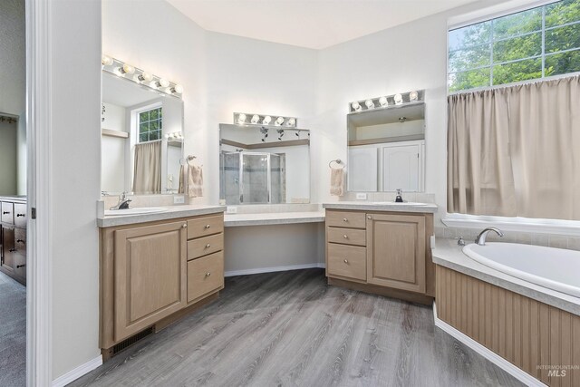 9788 Hwy 78, Hammett, ID 83627 - bathroom with a sink, a shower stall, plenty of natural light, and wood finished floors