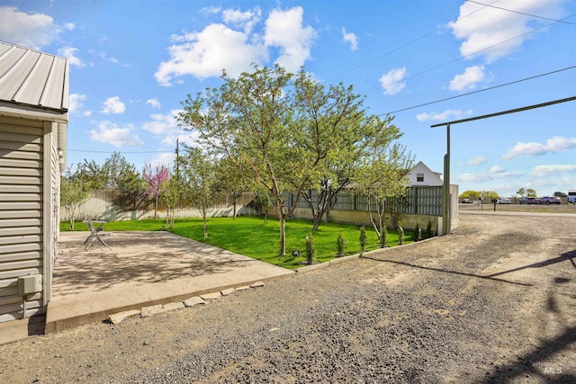 view of yard featuring a patio and fence