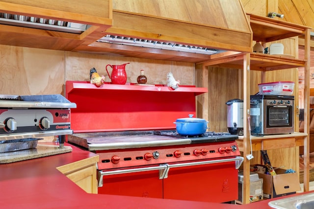 kitchen featuring wooden walls