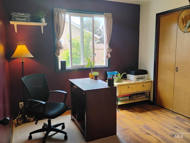 office with healthy amount of natural light and wood finished floors
