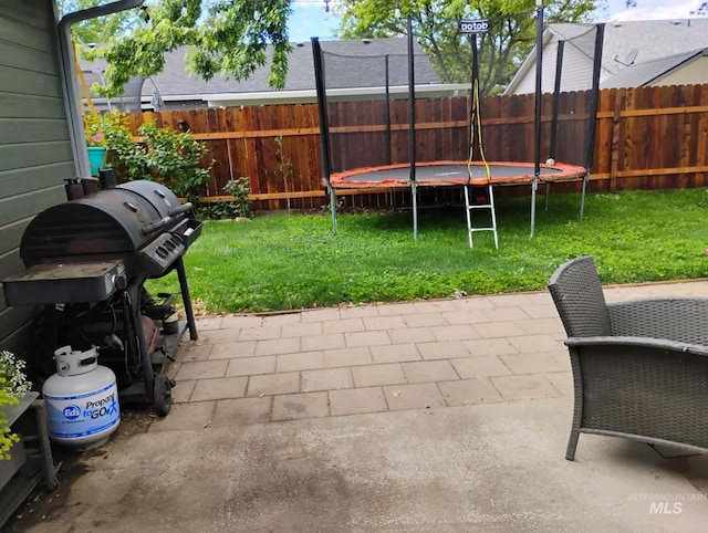 view of patio / terrace with a trampoline and grilling area