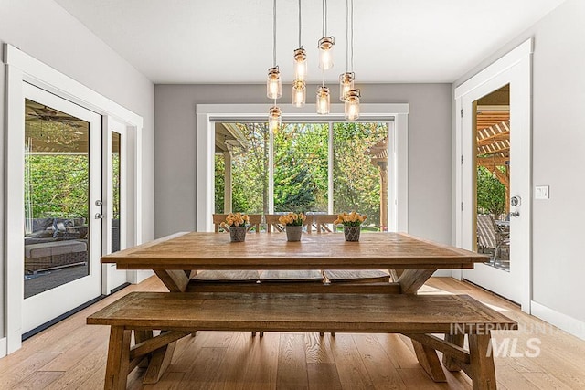 dining space with light wood-style flooring