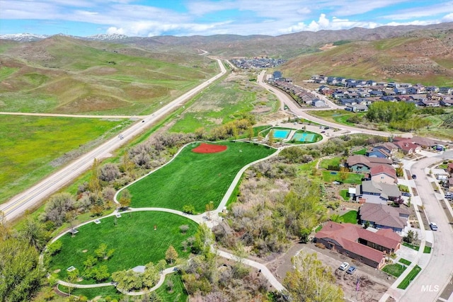 bird's eye view with a mountain view and a residential view