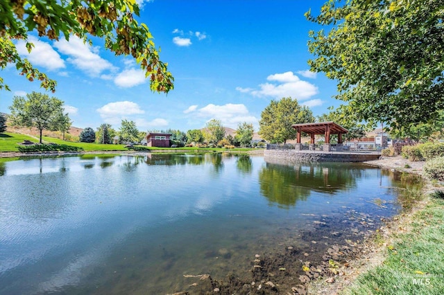 view of water feature featuring a gazebo