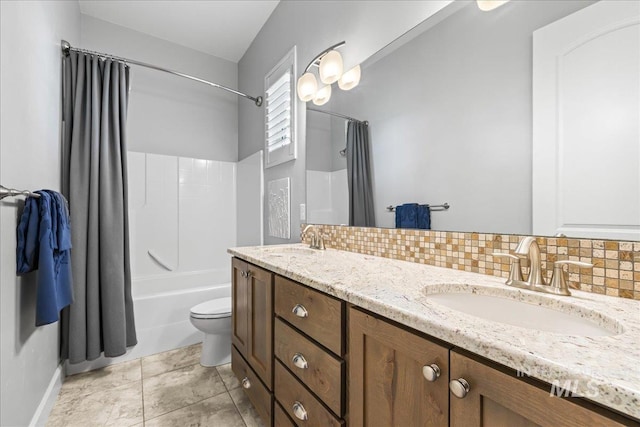 9968 Moon Shadow Ct, Middleton, ID 83644 - bathroom with shower / bath combination with curtain, double vanity, and backsplash