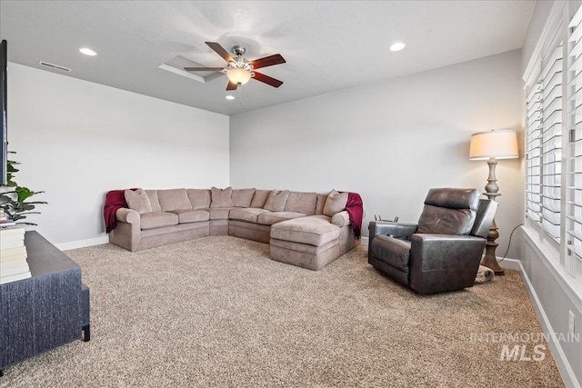 9968 Moon Shadow Ct, Middleton, ID 83644 - living area featuring carpet flooring, ceiling fan, and recessed lighting