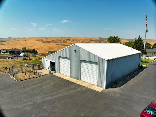 garage with a rural view