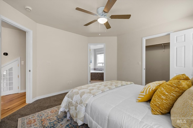 3011 S Montego Way, Nampa, ID 83686 - carpeted bedroom with ceiling fan, baseboards, connected bathroom, and a closet