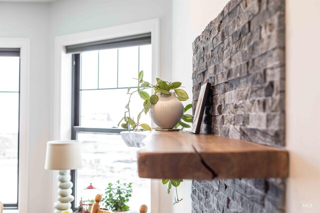 room details featuring a fireplace