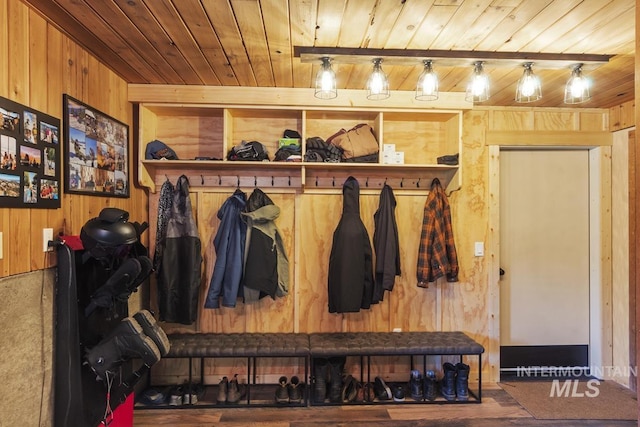114 Par Dr, Cascade, ID 83611 - mudroom with wood ceiling, wood walls, and wood finished floors