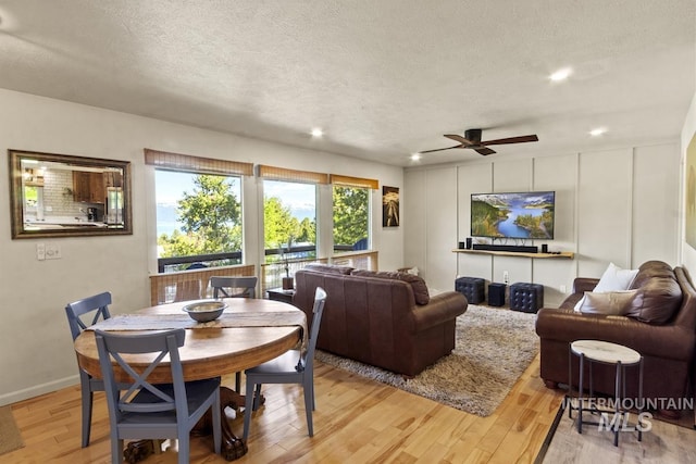114 Par Dr, Cascade, ID 83611 - dining space featuring a textured ceiling, light wood finished floors, ceiling fan, and recessed lighting