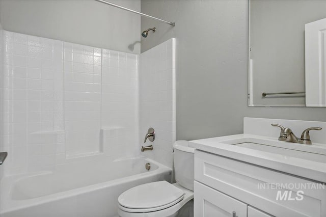 full bathroom with shower / bath combination, toilet, and vanity