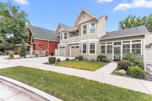 733 W Cowman St, Eagle, ID 83616 - victorian house with concrete driveway, a balcony, and an attached garage