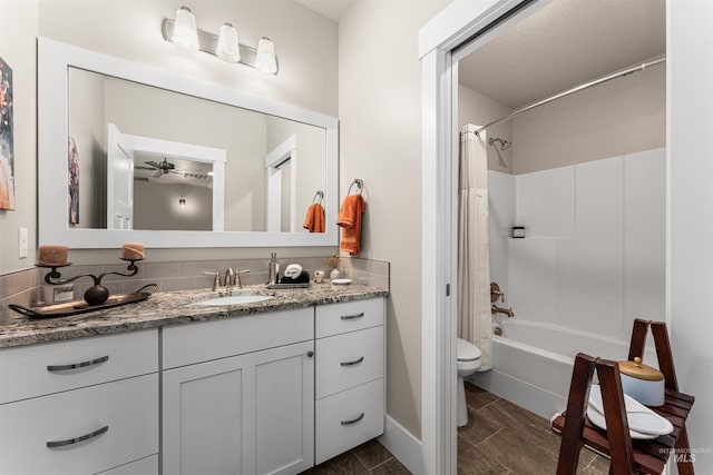 733 W Cowman St, Eagle, ID 83616 - bathroom featuring vanity, shower / tub combo with curtain, and ceiling fan