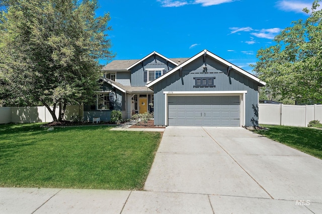 craftsman-style house with a garage, driveway, and board and batten siding