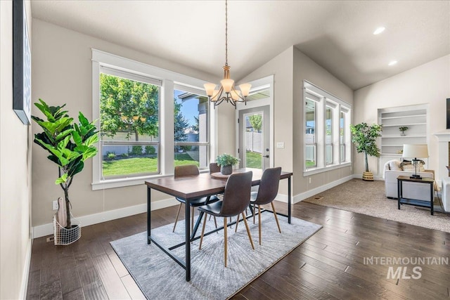 495 W Tall Prairie Dr, Meridian, ID 83642 - dining area with a chandelier, lofted ceiling, baseboards, hardwood / wood-style flooring, and recessed lighting