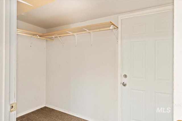 spacious closet featuring dark carpet