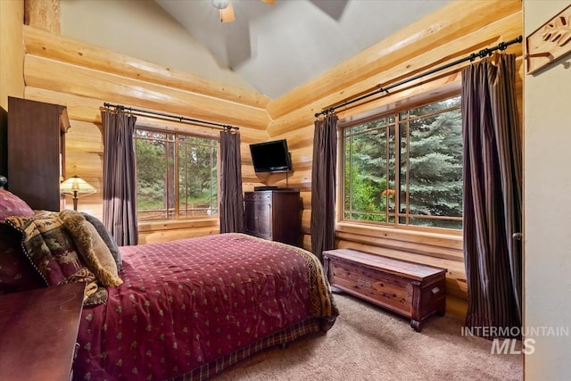 1533 Pine Lakes Ranch Dr, Cascade, ID 83611 - bedroom with vaulted ceiling, carpet flooring, and a ceiling fan