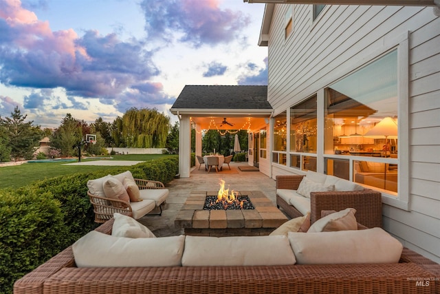 1912 N Bottle Creek Pl, Eagle, ID 83616 - view of patio featuring an outdoor living space with a fire pit