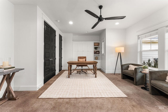 1912 N Bottle Creek Pl, Eagle, ID 83616 - carpeted office space with baseboards, recessed lighting, and a ceiling fan