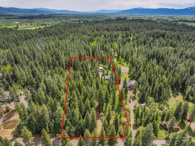 881 Sheila, Mccall, ID 83638 - aerial view of property's location with a mountainous background and property boundaries highlighted