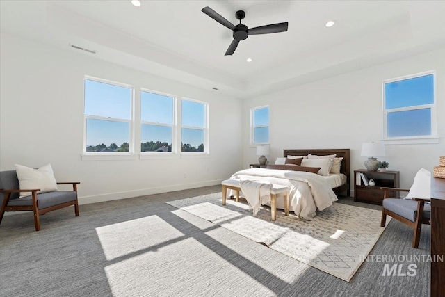 2394 E Monhegan Dr, Eagle, ID 83616 - bedroom featuring recessed lighting, baseboards, a raised ceiling, carpet floors, and ceiling fan