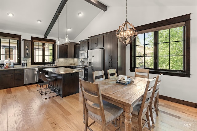 1520 Roosevelt Ave, Mccall, ID 83638 - dining area with light wood-style floors, a chandelier, baseboards, and recessed lighting