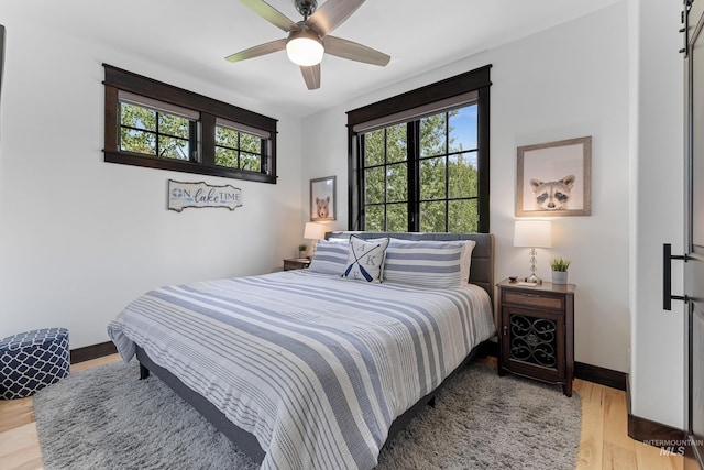 1520 Roosevelt Ave, Mccall, ID 83638 - bedroom with light wood finished floors, baseboards, and a ceiling fan