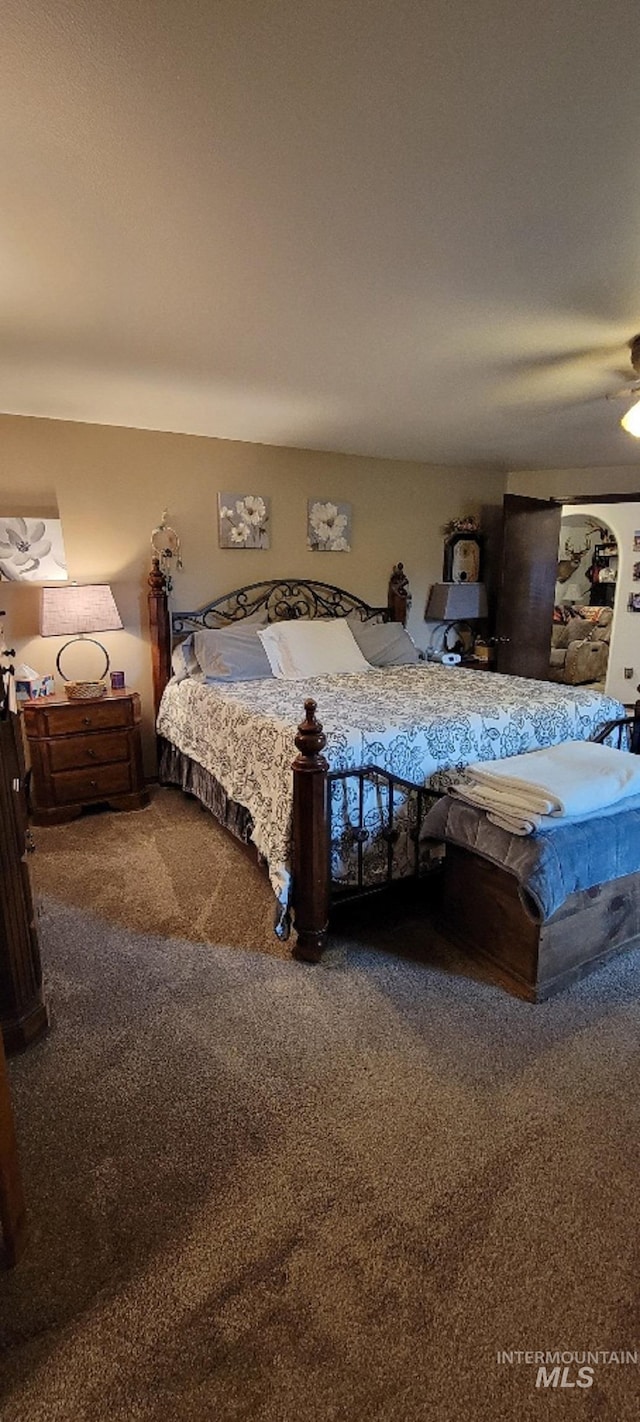 bedroom featuring ceiling fan and carpet floors