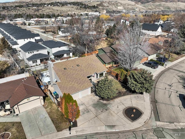 bird's eye view with a mountain view and a residential view