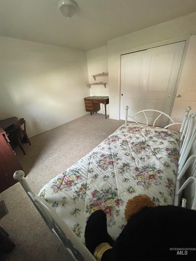 carpeted bedroom with a closet