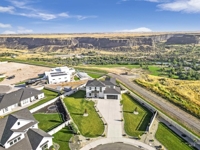 aerial view featuring a residential view and a mountain view